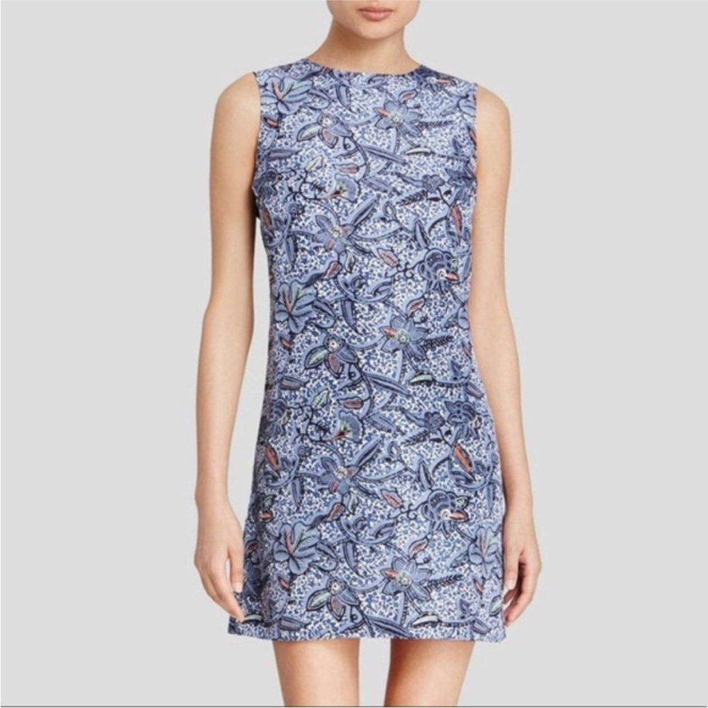 Tory Burch Blue Silk Floral Sleeveless Shift Dress, Size 2